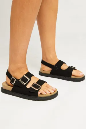 Black Double Buckle Suede Sandals