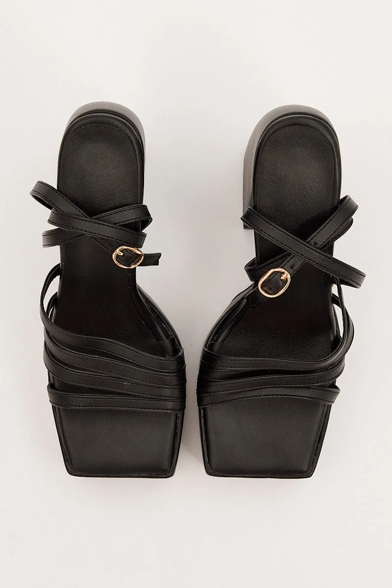 Black Strappy Platform Heeled Sandals