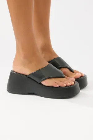 Black Toe Post Wedge Sandals