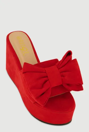 Bow Platform Wedge Slide Sandals