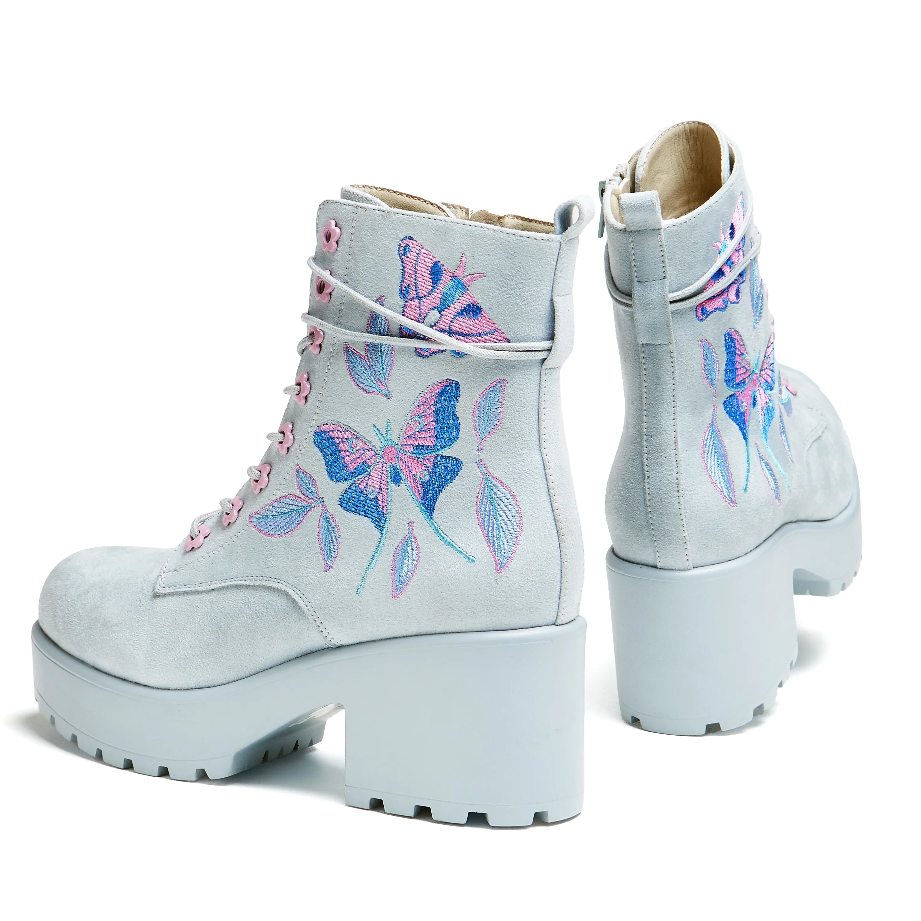 Butterfly Dune Suede Platform Military Boots - Blue