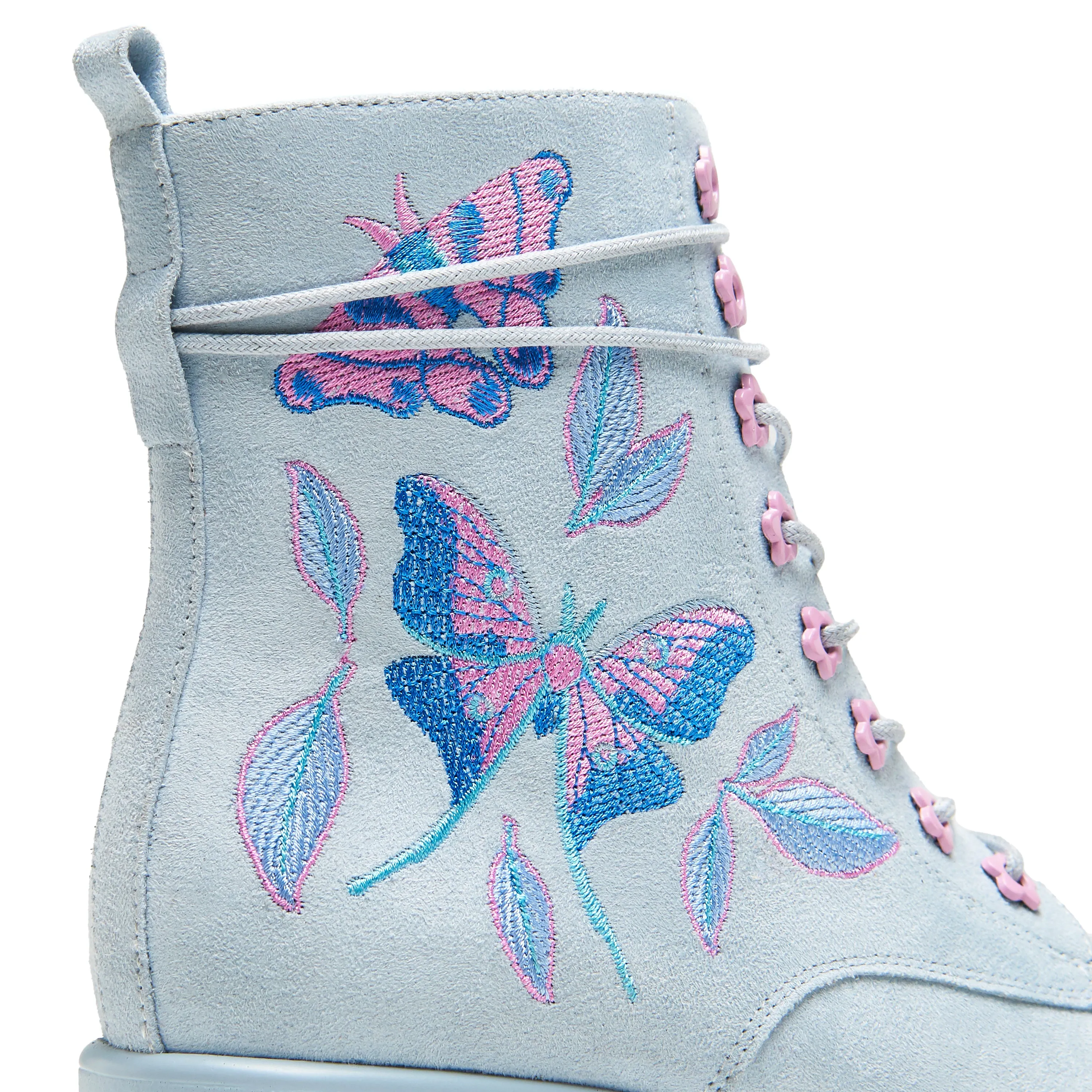 Butterfly Dune Suede Platform Military Boots - Blue