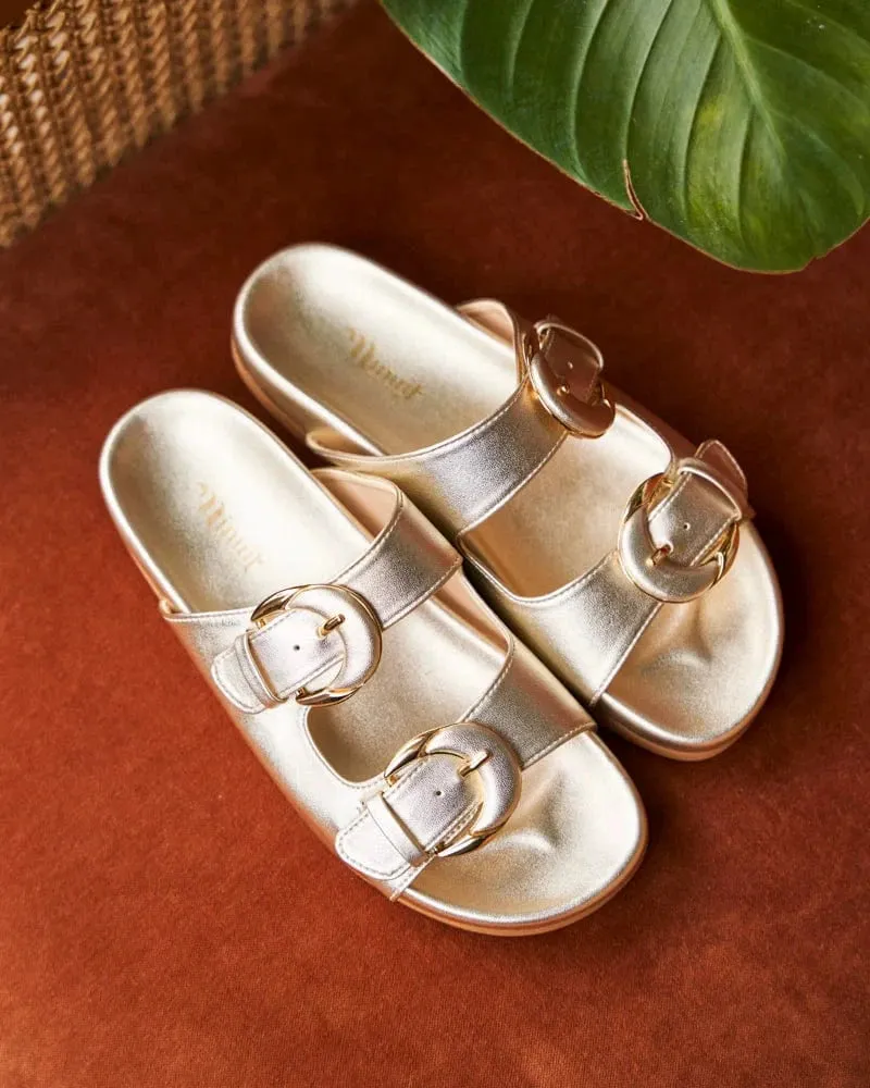 Camellia Vegan Leather Sandals | Gold