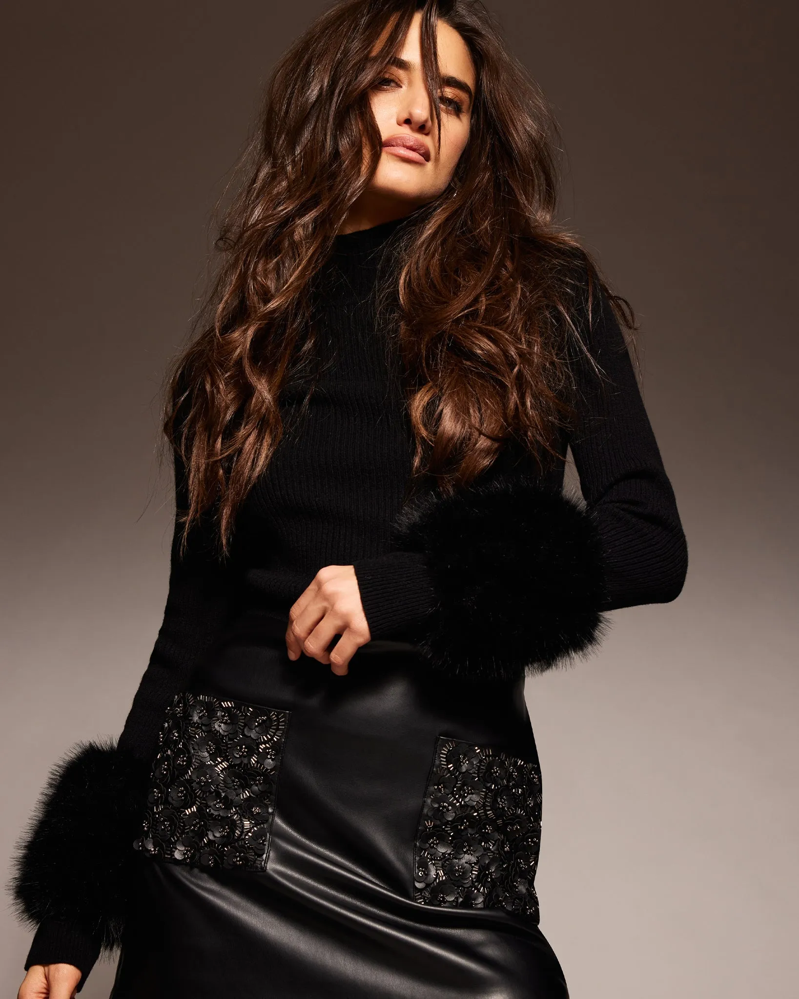 Emilian Embellished Faux Leather Mini Skirt