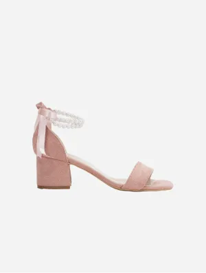 Illy Vegan Suede Pearl Block Heels | Dusty Pink
