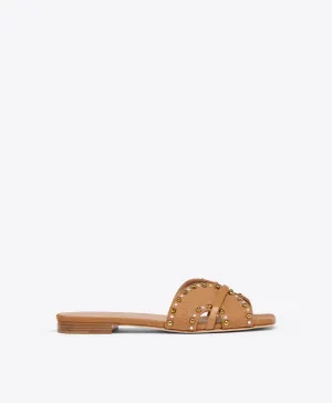 Keke Brown Linen Flat Sandals