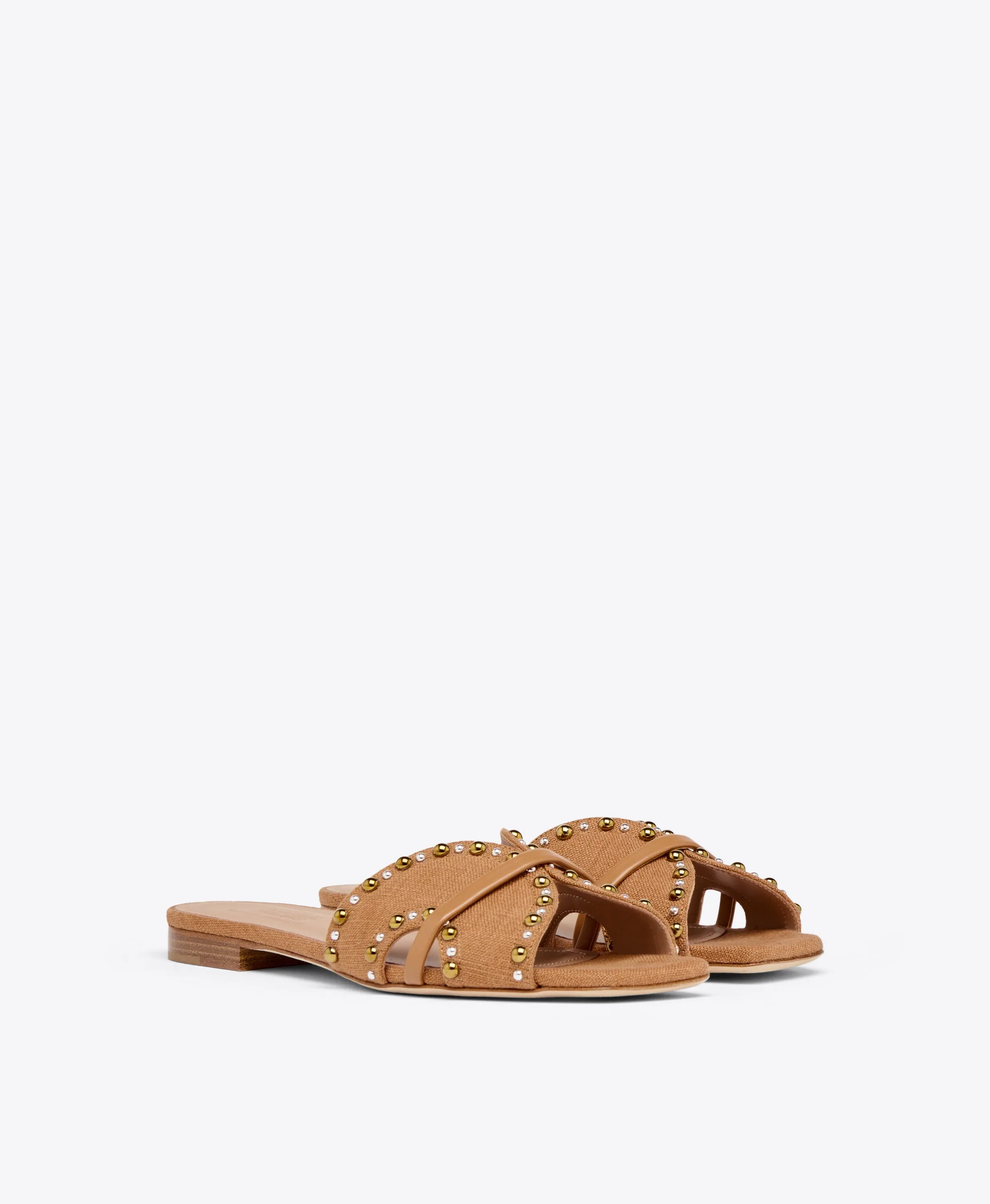 Keke Brown Linen Flat Sandals