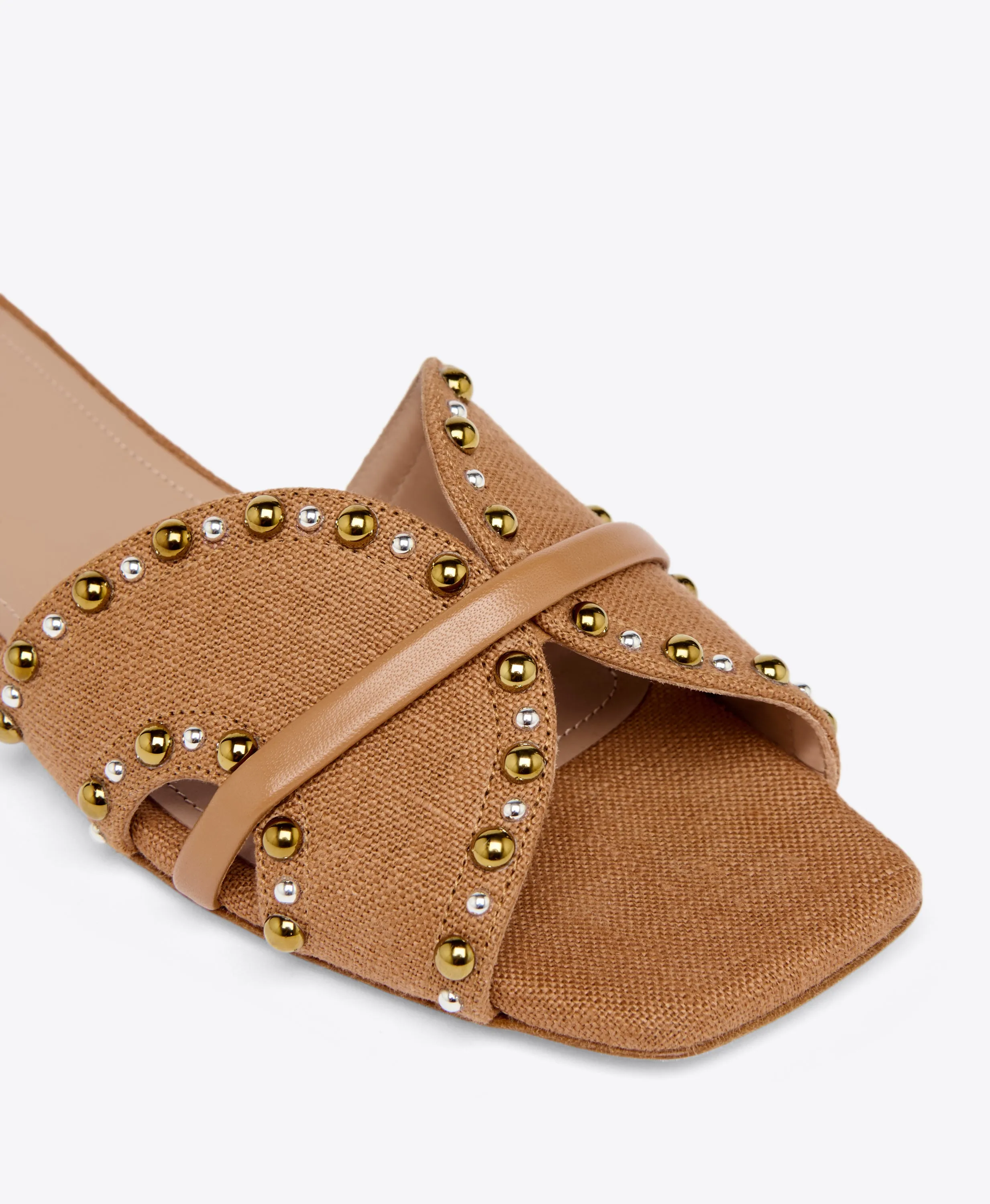 Keke Brown Linen Flat Sandals