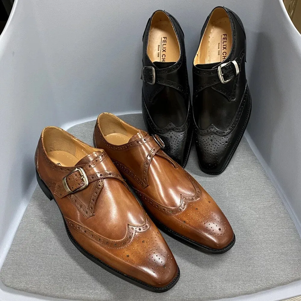 Luxury Genuine Leather Wingtip Oxfords for Men  Formal Dress Shoes