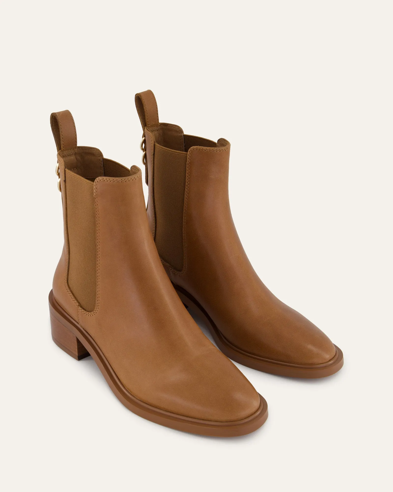 MONA FLAT ANKLE BOOTS TRUE TAN LEATHER