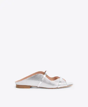 Norah Silver Embossed Leather Flat Sandals