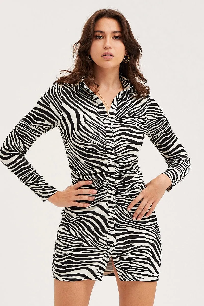 Print Mini Dress Long Sleeve Evening