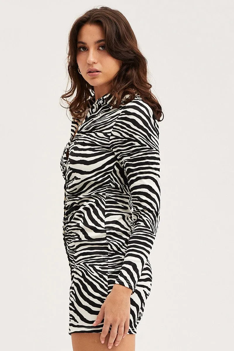 Print Mini Dress Long Sleeve Evening