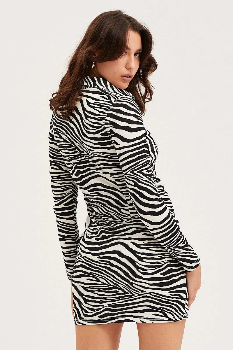 Print Mini Dress Long Sleeve Evening