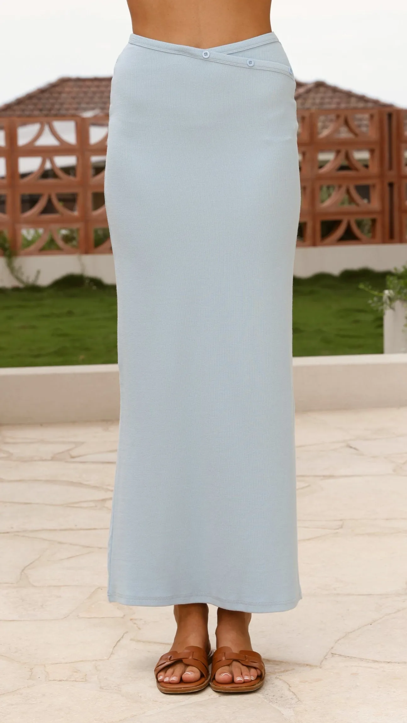Rahela Button Top and Maxi Skirt Set - Light Blue