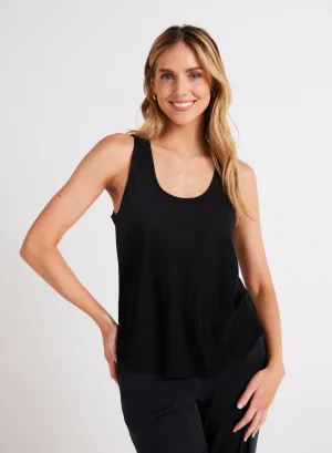 Satin Scoop Neck Tank - Black
