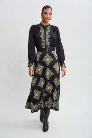 Silk Geometric Midi Dress