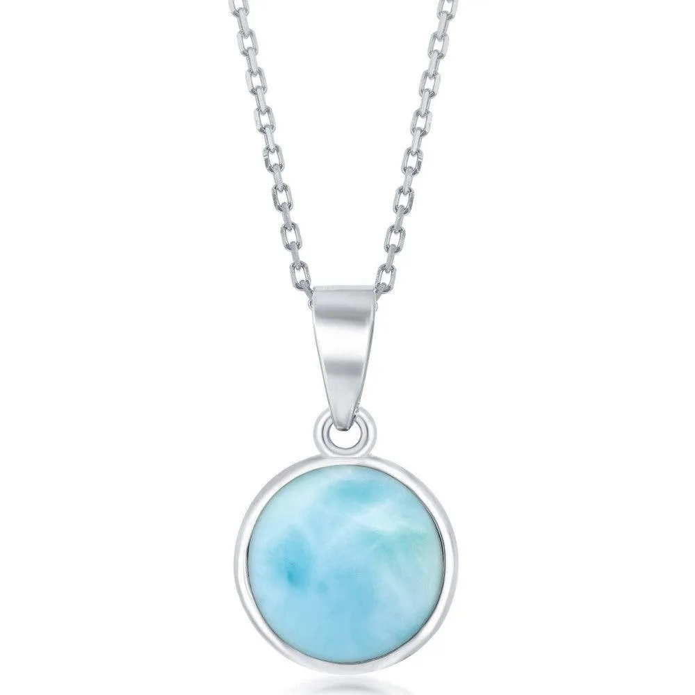 Sterling Silver Bezel-set Round Larimar Pendant