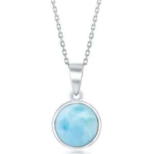 Sterling Silver Bezel-set Round Larimar Pendant