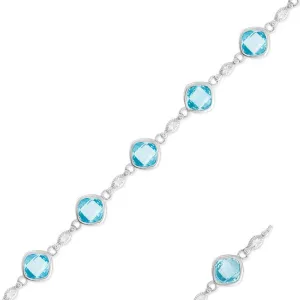 Sterling Silver Square Blue Topaz Gemstone Bracelet