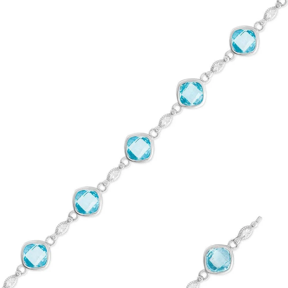 Sterling Silver Square Blue Topaz Gemstone Bracelet