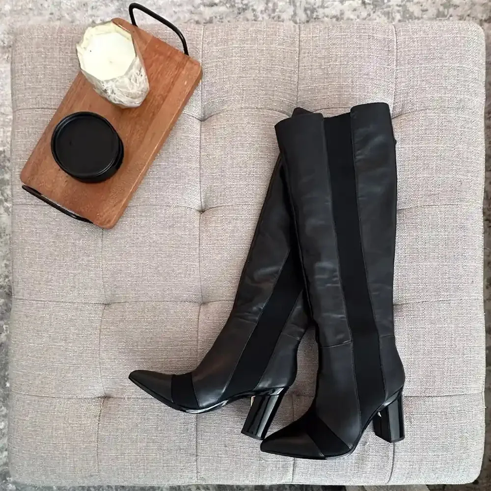 The Knee High Boot Coal Leather   Stiletto Heel Kit 4 Coal - FINAL SALE