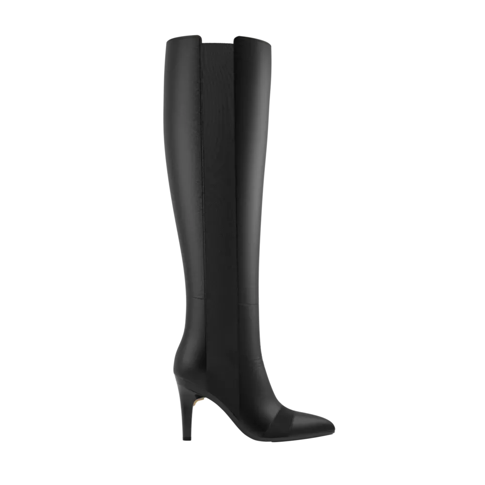 The Knee High Boot Coal Leather   Stiletto Heel Kit 4 Coal - FINAL SALE