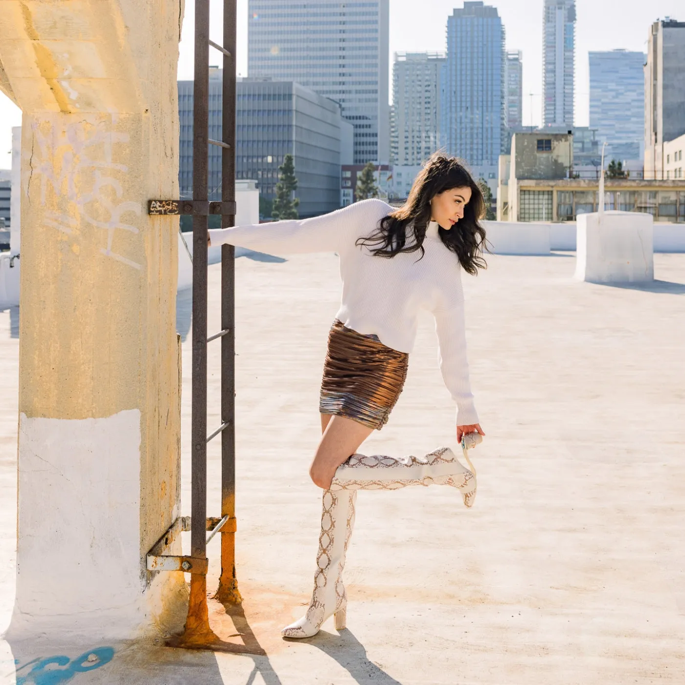 The Knee High Boot - Ivory Snakeskin 3 Stiletto - FINAL SALE