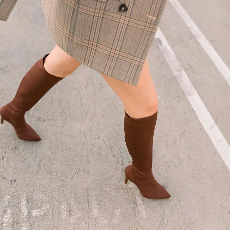 The Knee High Boot Walnut Knit   Block Heel Kit 3 Walnut - FINAL SALE