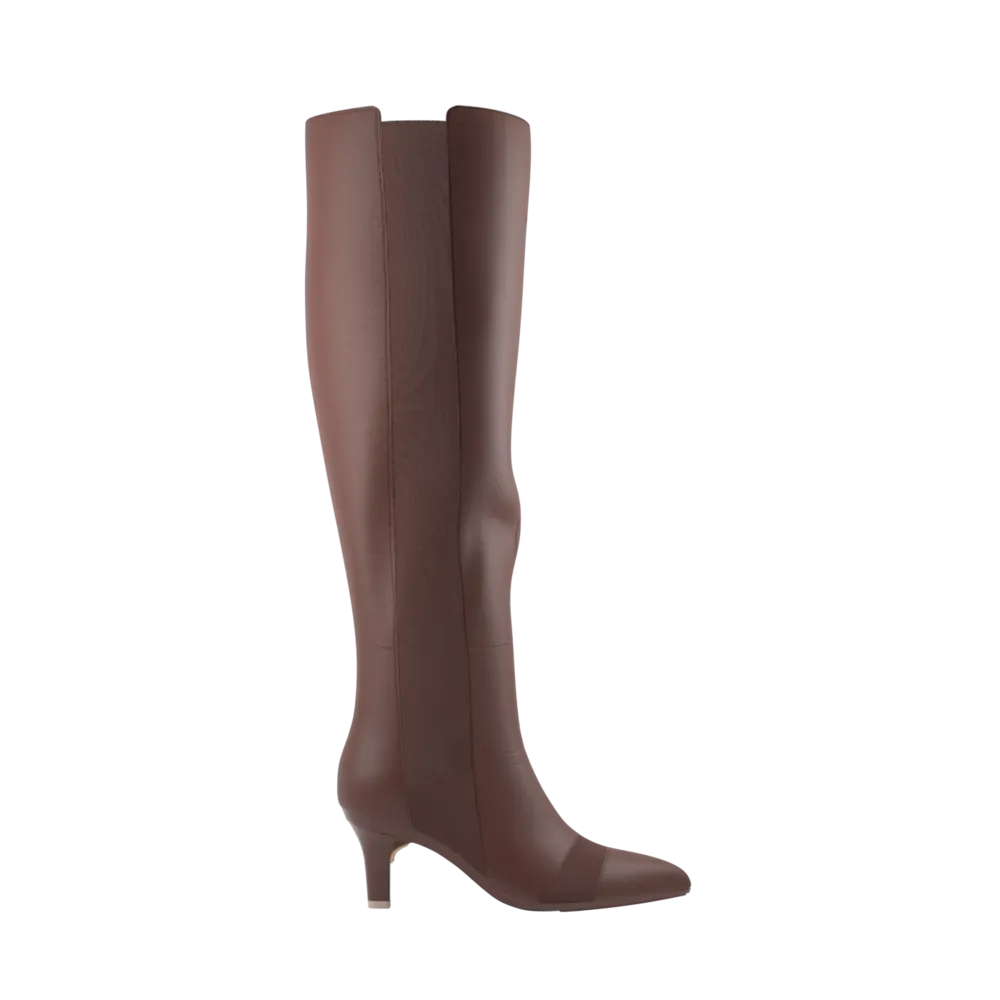 The Knee High Boot Walnut Leather   Stiletto Heel Kit 3 Walnut - FINAL SALE