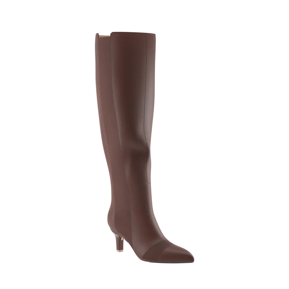 The Knee High Boot Walnut Leather   Stiletto Heel Kit 3 Walnut - FINAL SALE