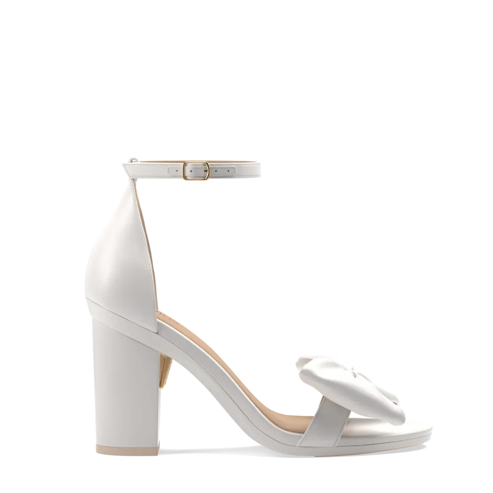 The Pashionista - White Satin Bow   Block Heel Kit 4 White - FINAL SALE