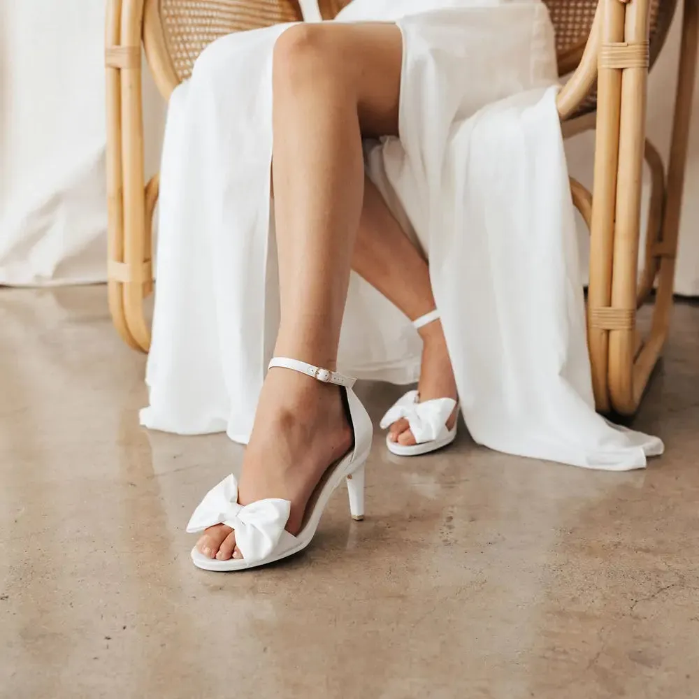 The Pashionista - White Satin Bow   Block Heel Kit 4 White - FINAL SALE