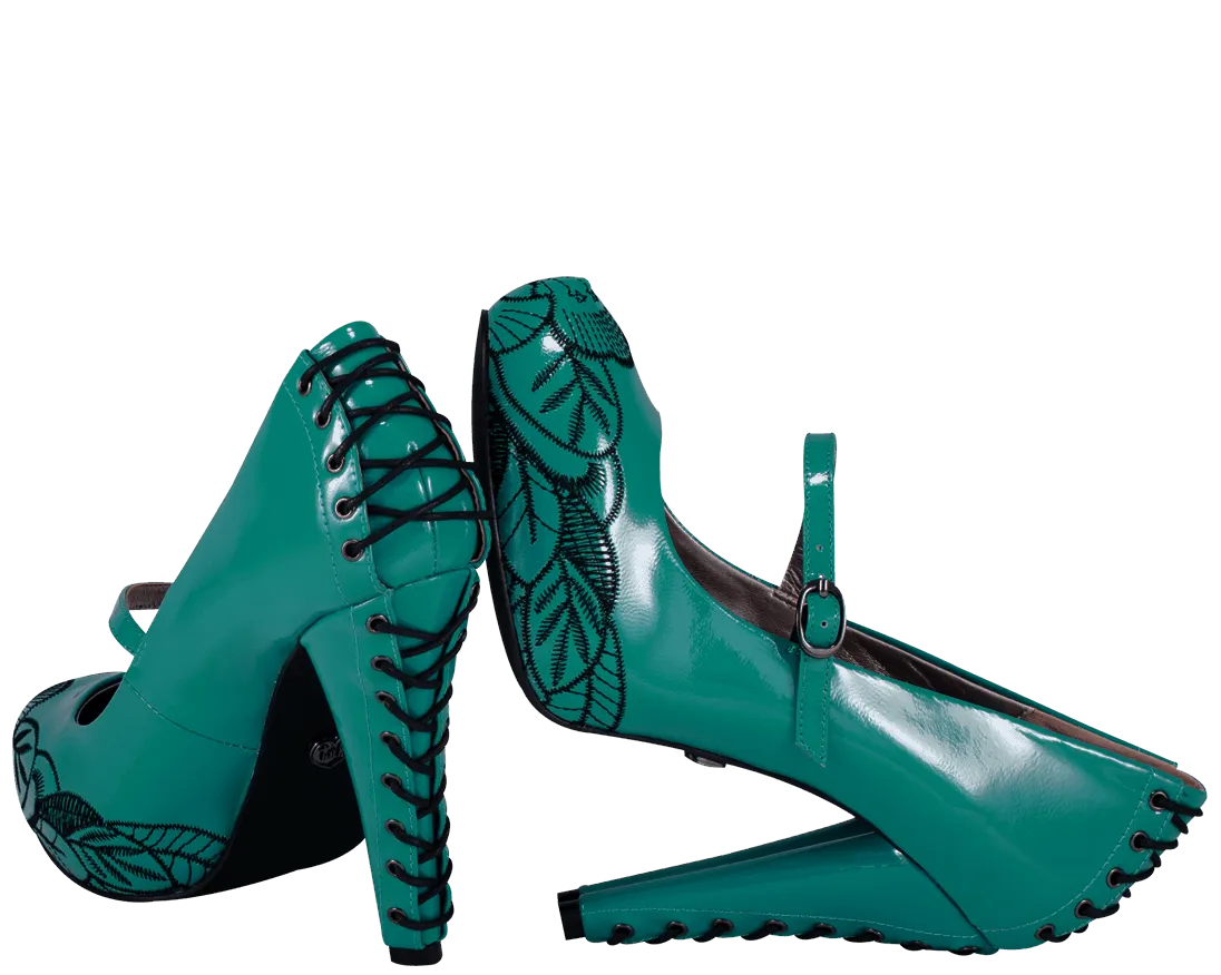 Turquoise Patent Corset heel