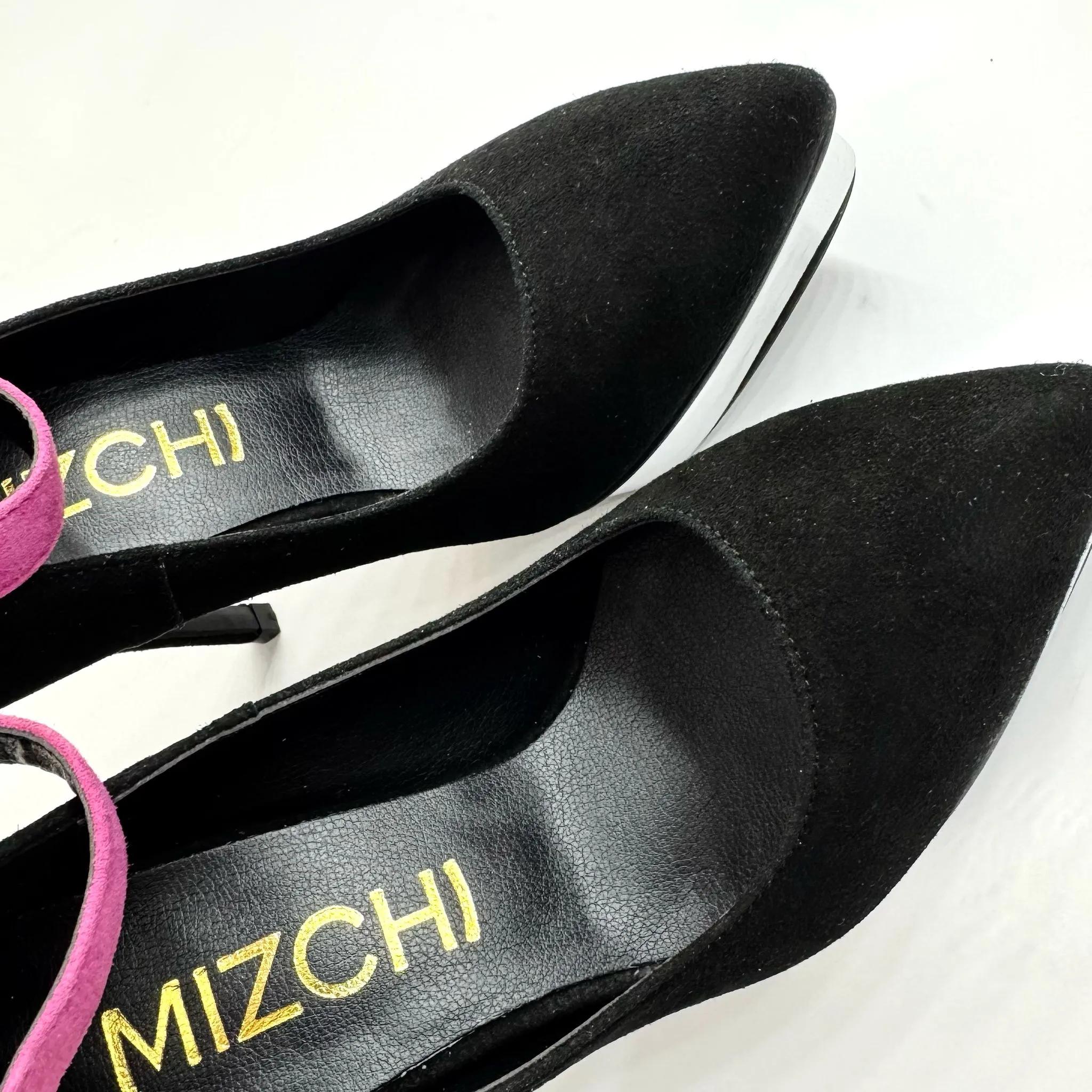 *UK size 2 - LUXX - platform heels (custom BLACK version -silver base - strap hot pink) 10/2cm heels