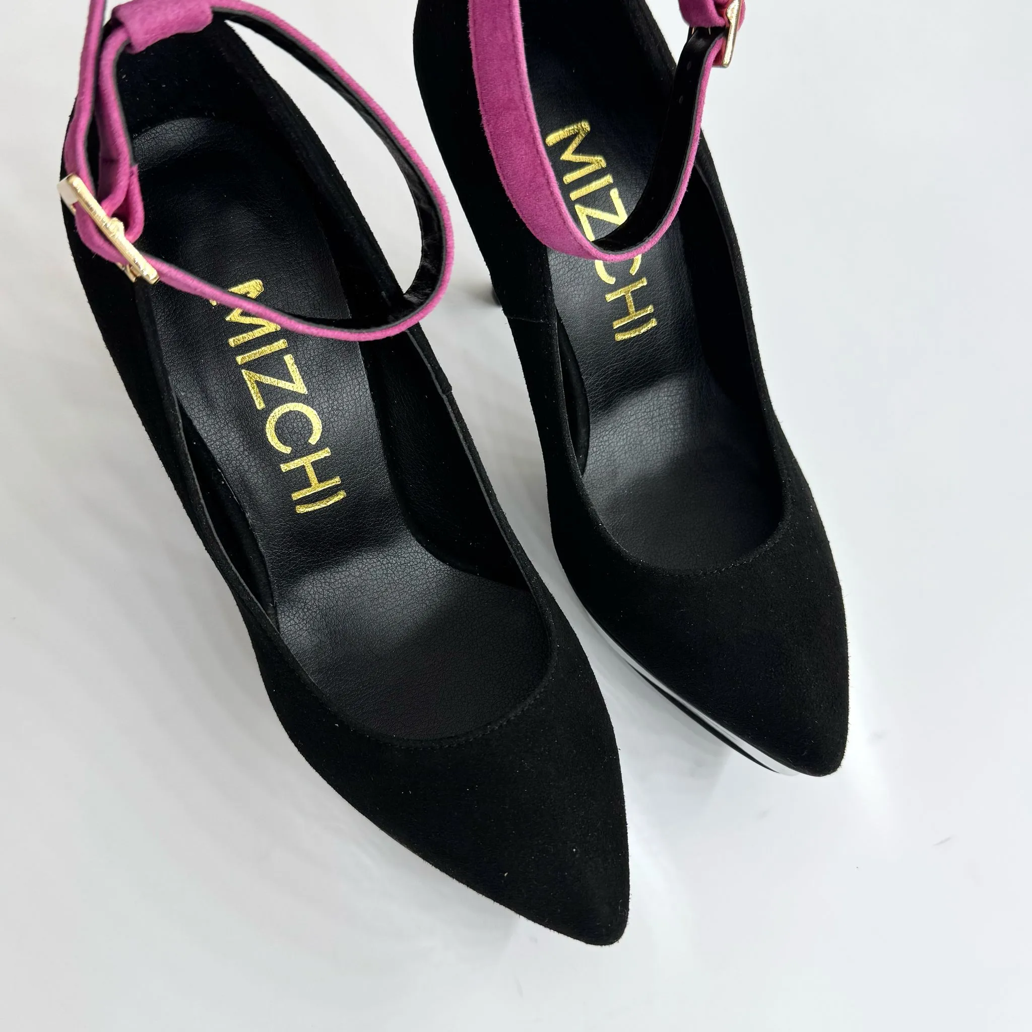 *UK size 2 - LUXX - platform heels (custom BLACK version -silver base - strap hot pink) 10/2cm heels