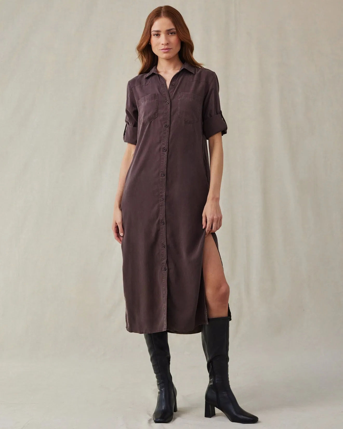 Western Yoke Duster Dress - Chestnut Brown