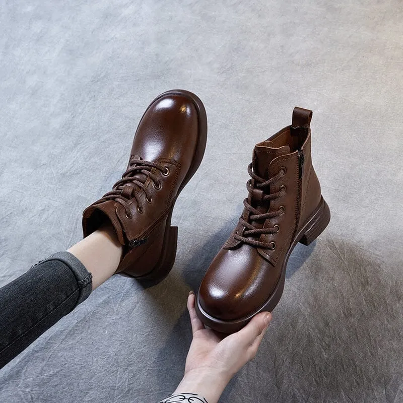 Women Retro Soft Leather Flat Ankle Boots