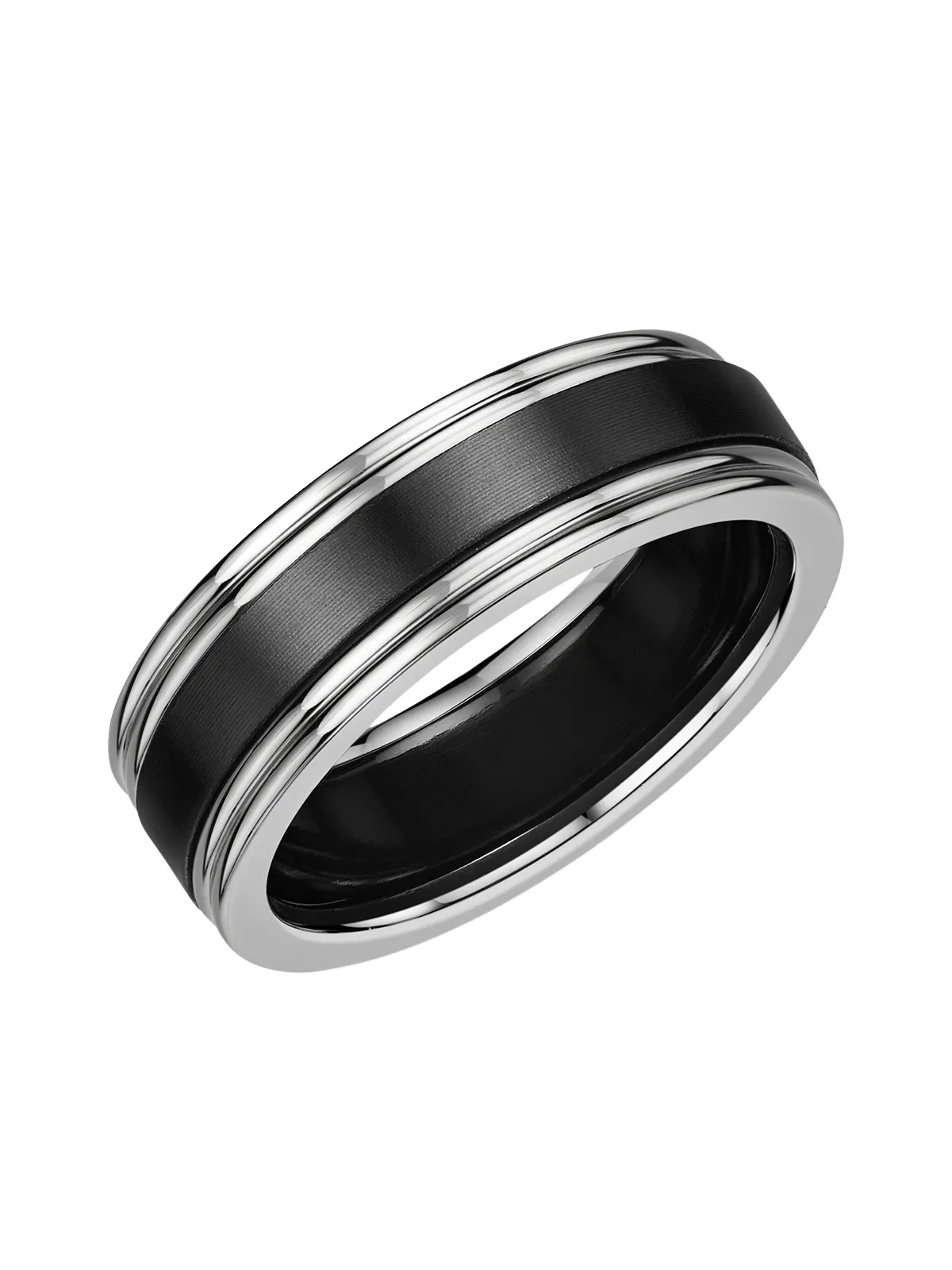 Zedd 9ct White Gold & Zirconium 7mm Wedding Ring